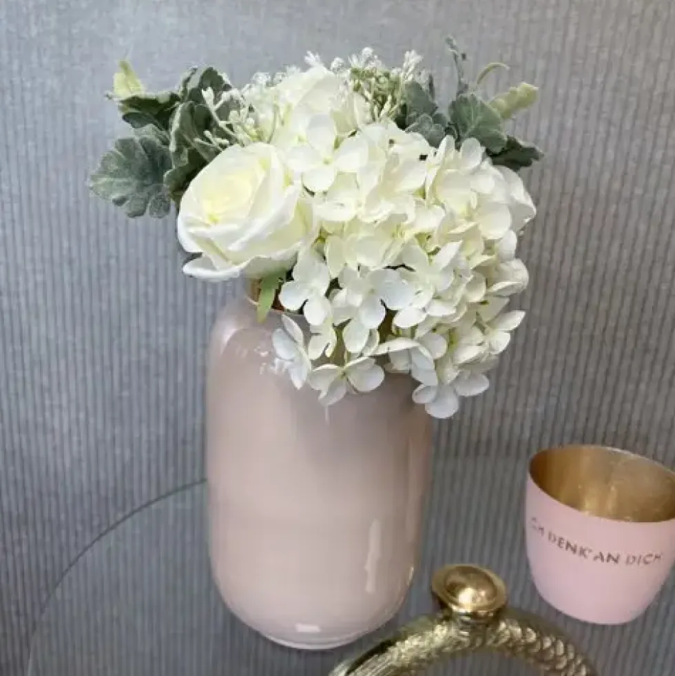 Kunstblume Biedermeierstrauß Blütenbouquet weiß Höhe 28 cm