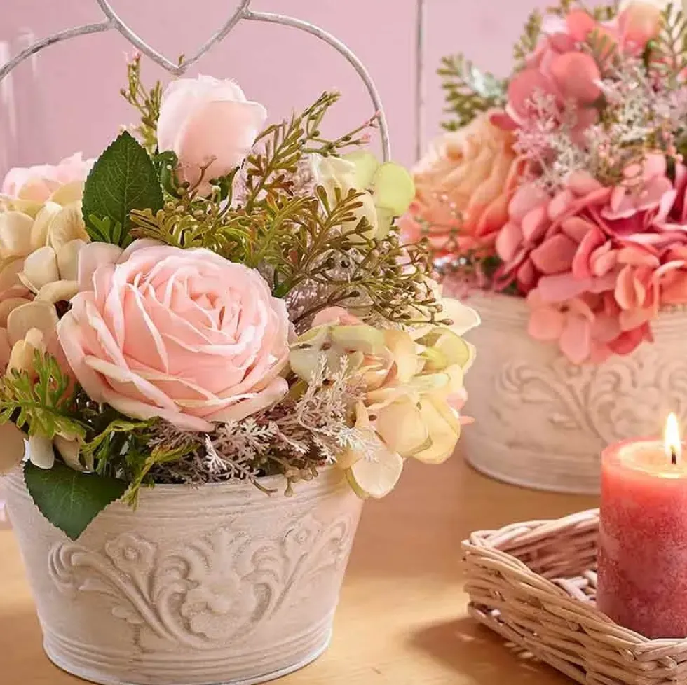 Kunstblume Biedermeierstrauß Blütenbouquet rosa Höhe 38 cm