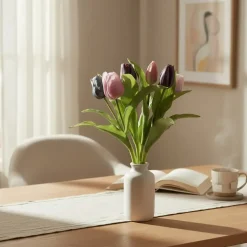 Kunstblumen wie echt Tulpen Mix lila pink 7er Bund Höhe 31 cm