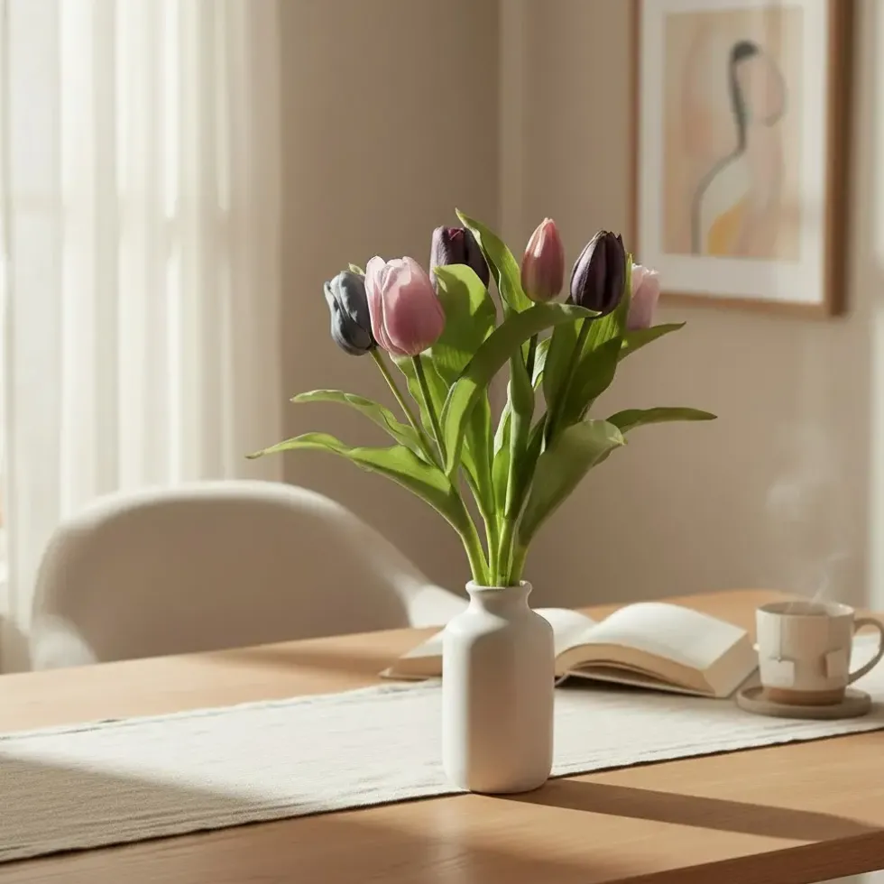Kunstblumen wie echt Tulpen Mix lila pink 7er Bund Höhe 31 cm