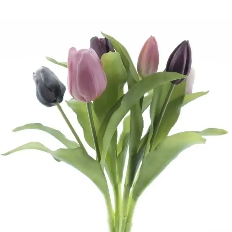 Kunstblumen wie echt Tulpen Mix lila pink 7er Bund Höhe 31 cm
