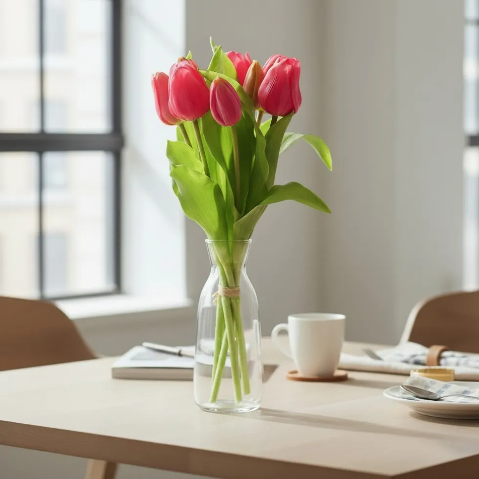 Kunstblumen wie echt Tulpen rot 7er Bund Höhe 31 cm