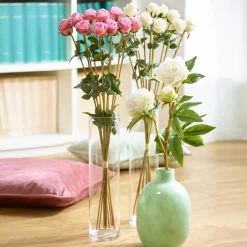 Kunstblume Rosenbündel langstielig mit Raffia creme Höhe 78 cm