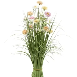 Kunstpflanze groß Grasbusch mit Blüten pastellbunt Höhe 70 cm