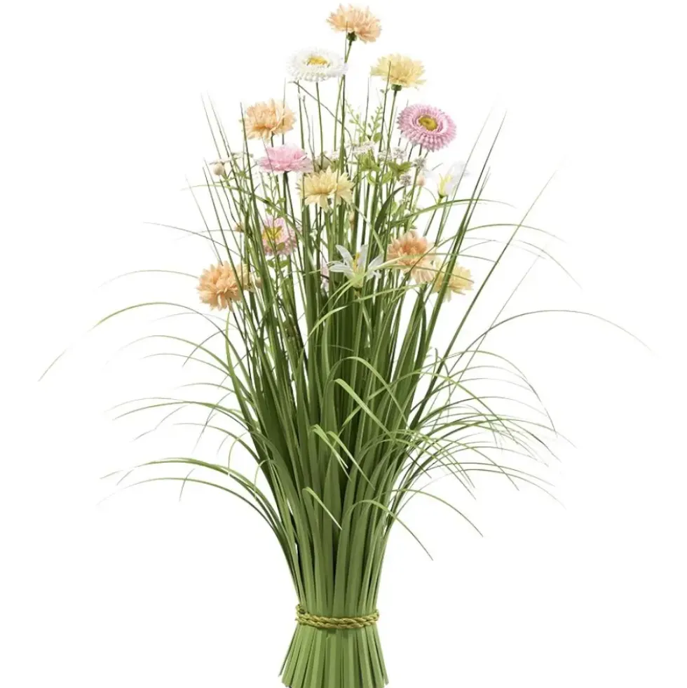Kunstpflanze groß Grasbusch mit Blüten pastellbunt Höhe 70 cm