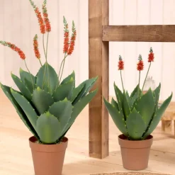 Kunstpflanze im Topf Deko Agave rot Höhe 60 cm