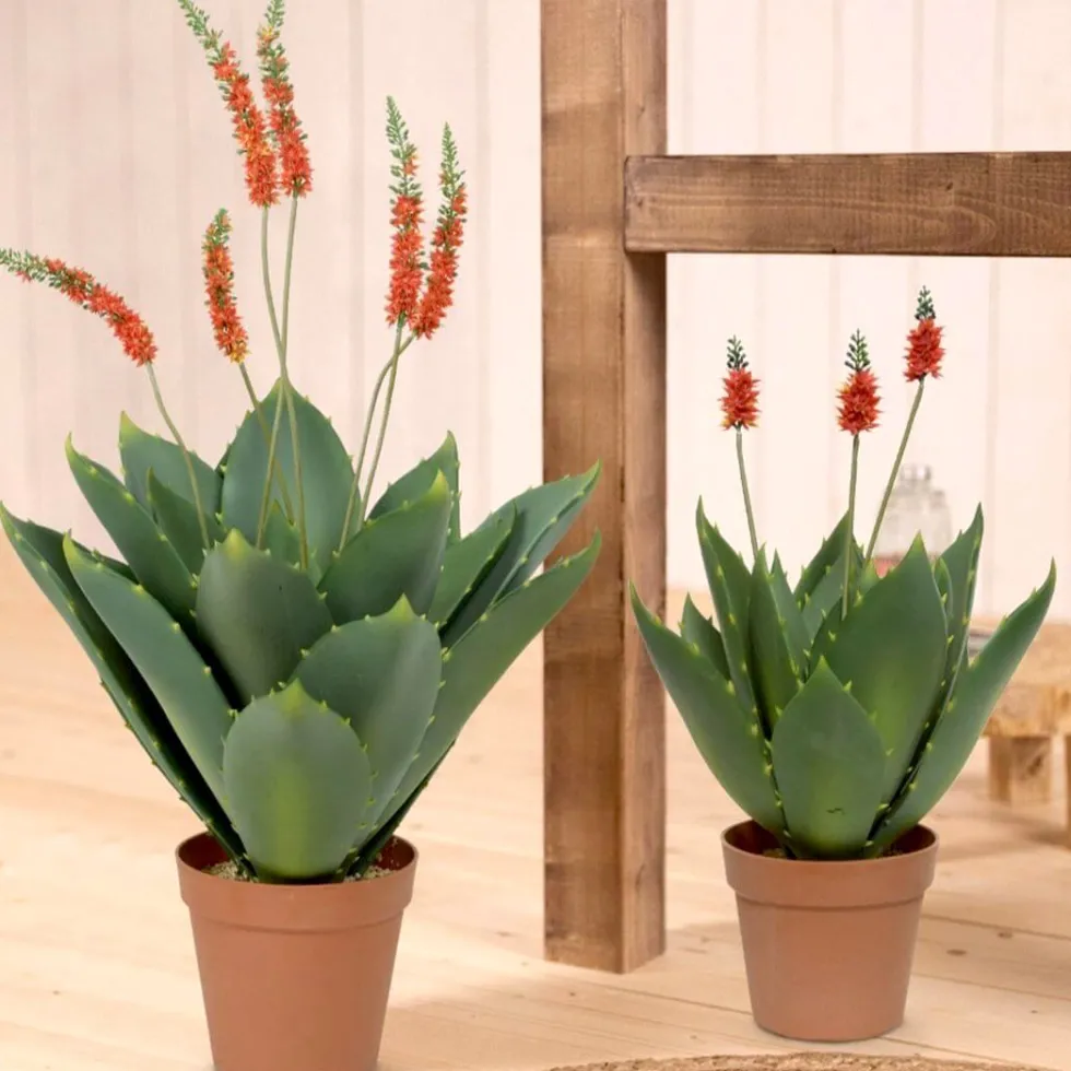Kunstpflanze im Topf Deko Agave rot Höhe 60 cm