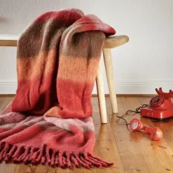 Kuscheldecke MOHAIR Werner Voß gestreift rot 130×170 cm