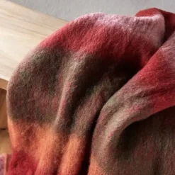 Kuscheldecke MOHAIR Werner Voß gestreift rot 130×170 cm