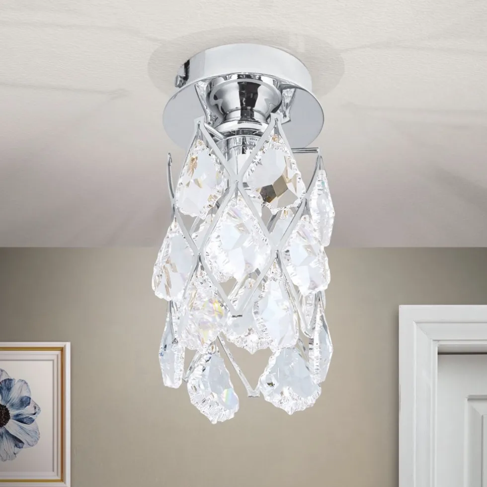 LED Deckenleuchte RIMINI chrom mit Kristallbehang H 17,5 cm