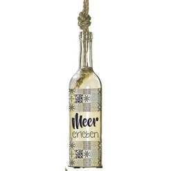 LED Glasflasche Flaschenpost zum Hängen Haus am Meer Höhe 30 cm