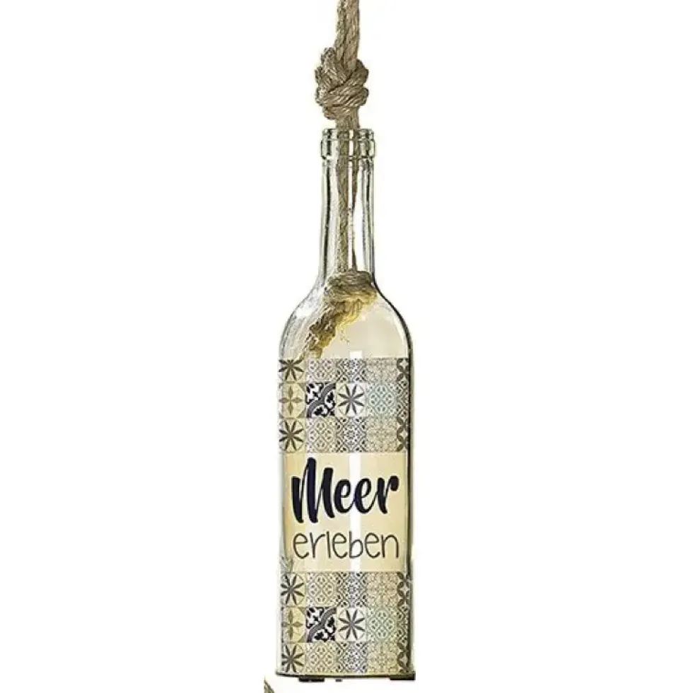 LED Glasflasche Flaschenpost zum Hängen Haus am Meer Höhe 30 cm