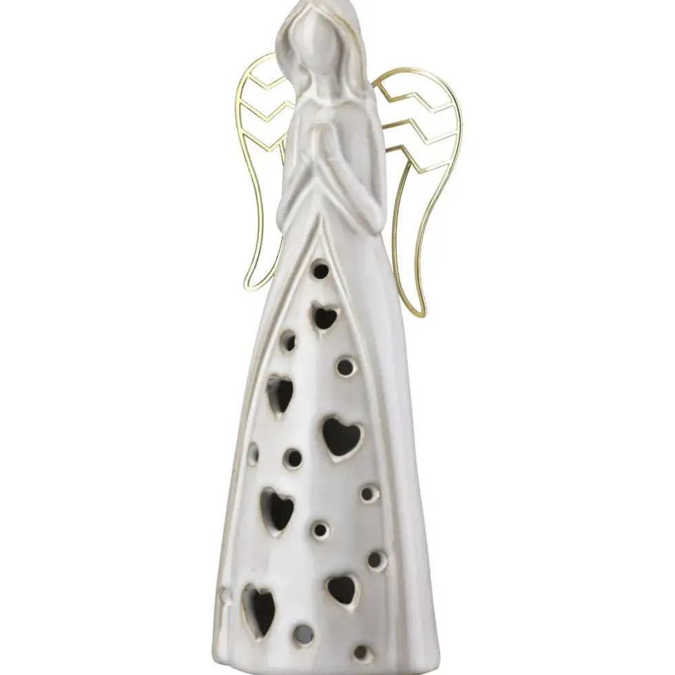LED Porzellan Engel Figur Deko Nanto Höhe 28 cm
