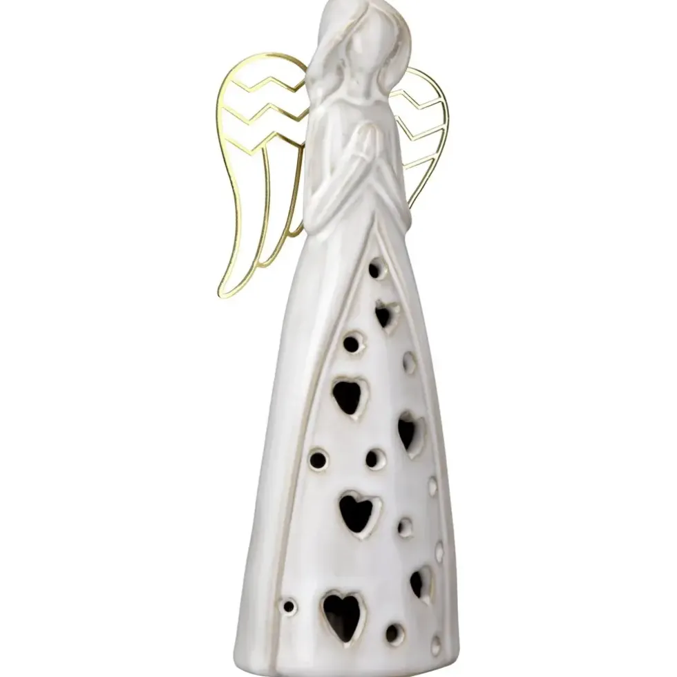 LED Porzellan Engel Figur Deko Nanto Höhe 28 cm