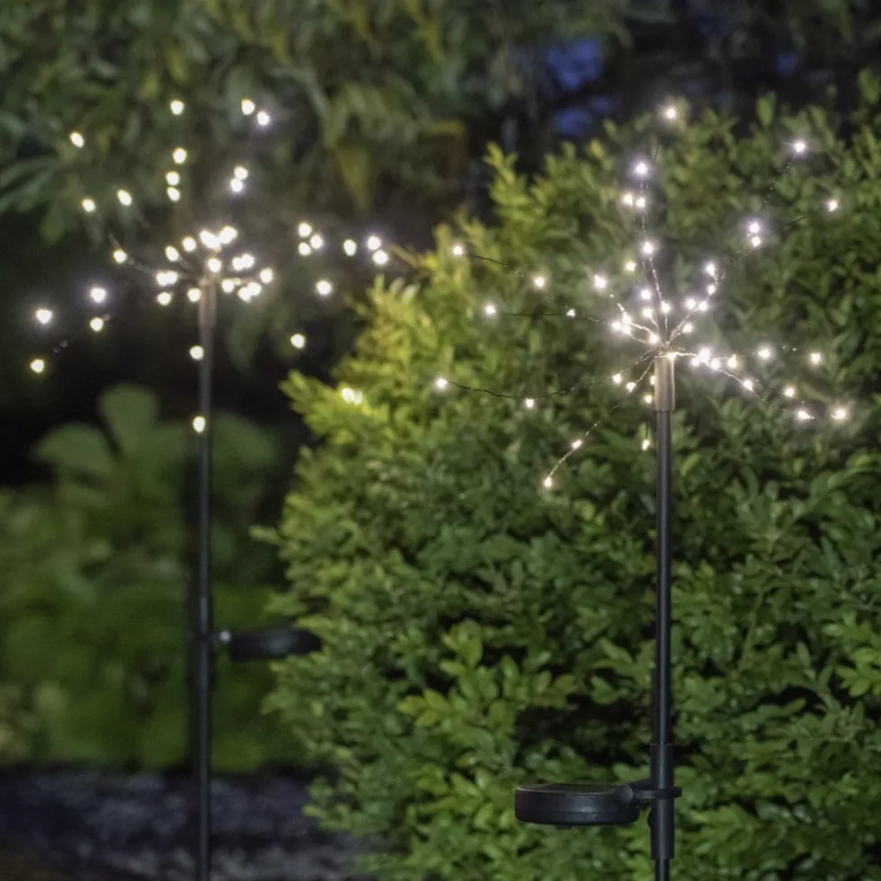LED Solar Gartenstecker FIREWORK 2er Set warmweiß Höhe 60 cm