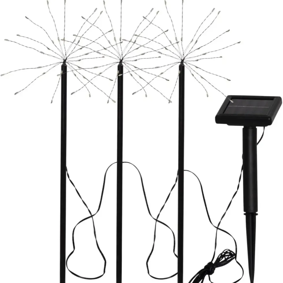 LED Solar Gartenstecker FIREWORK 3er Set warmweiß Höhe 40 cm