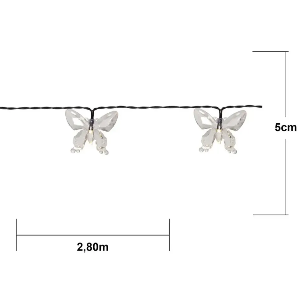 LED Solar Lichterkette mit Schmetterlingen warmweiß Breite 280 cm