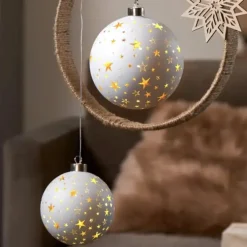 LED Weihnachtsdeko Kugel weiß gold Durchmesser 15 cm