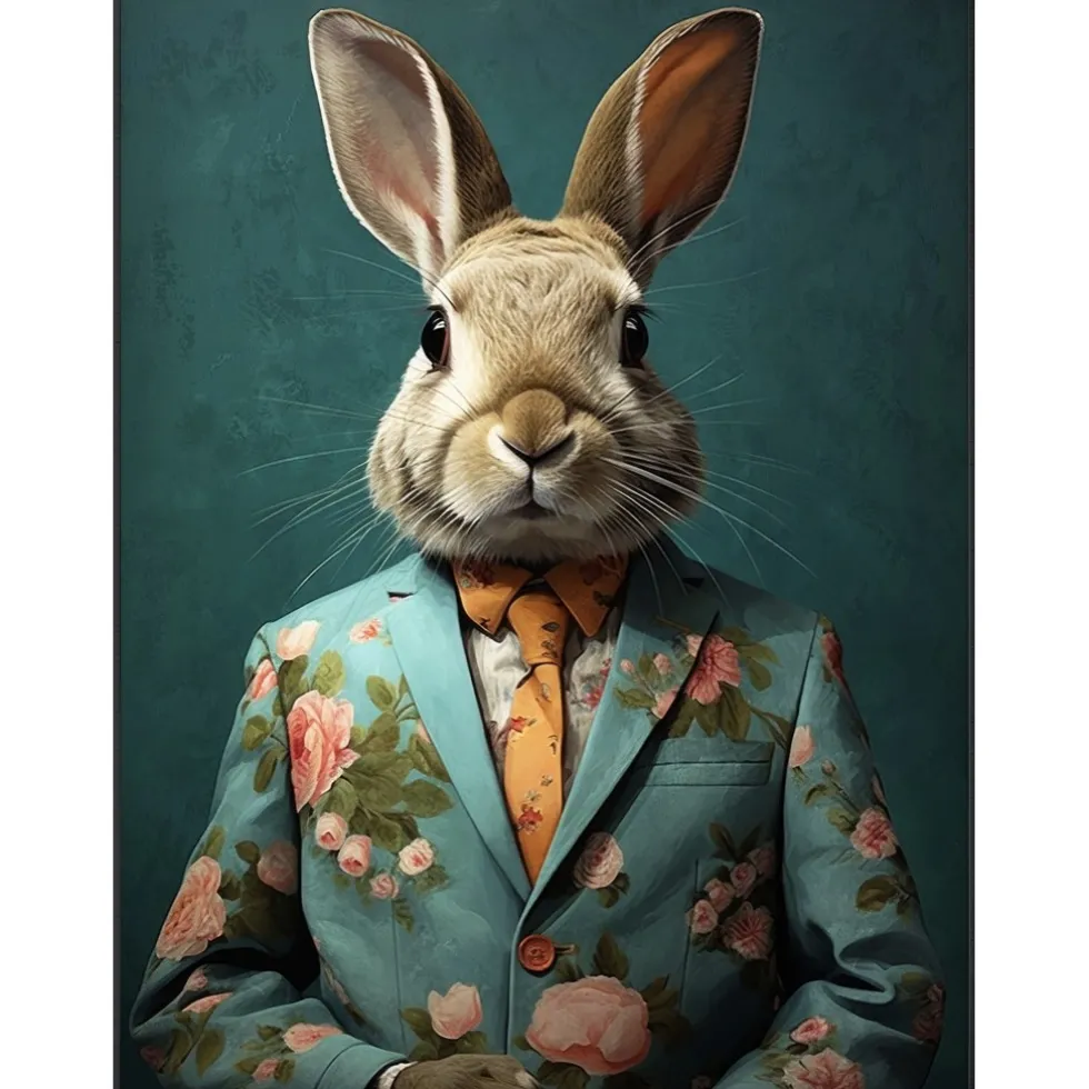 Leinwandbild Flower Jacket Hase petrol 70×100 cm