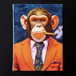 Leinwandbild Smoking Monkey blau 30×40 cm
