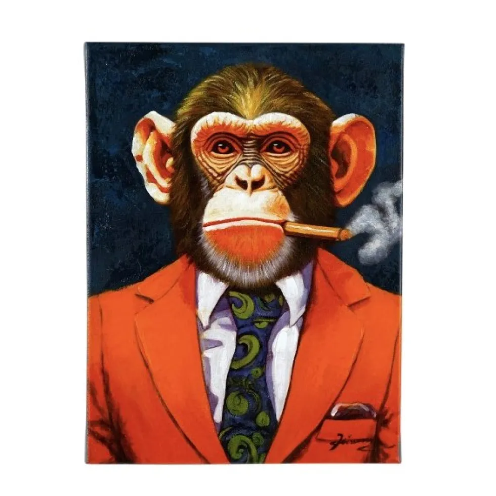 Leinwandbild Smoking Monkey blau 30×40 cm