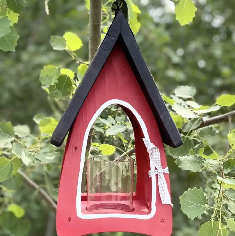 LICHTVILLA Laterne hängend rot Vogelvilla Höhe 33 cm