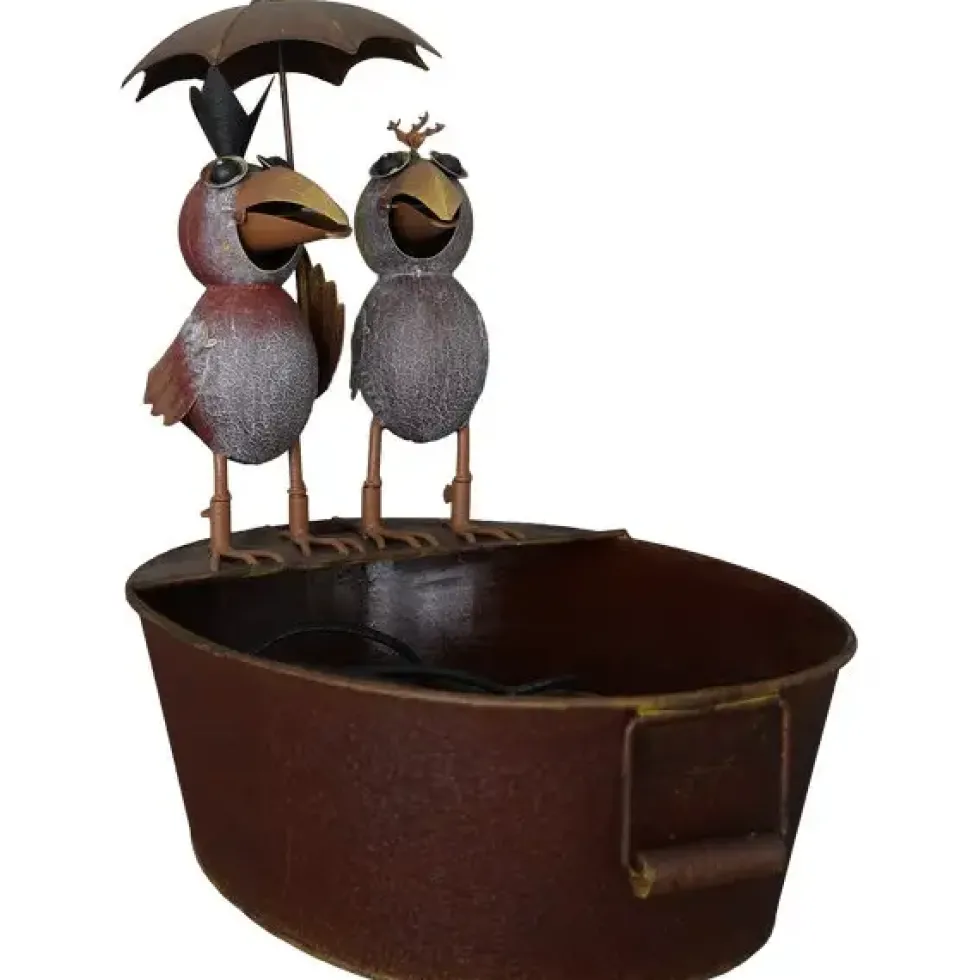 Lustiges Garten-Idyll mit Stil: Exklusives Metall-Wasserspiel Raben-Duo