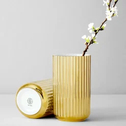 Lyngby Vase Porzellan gold Höhe 20 cm