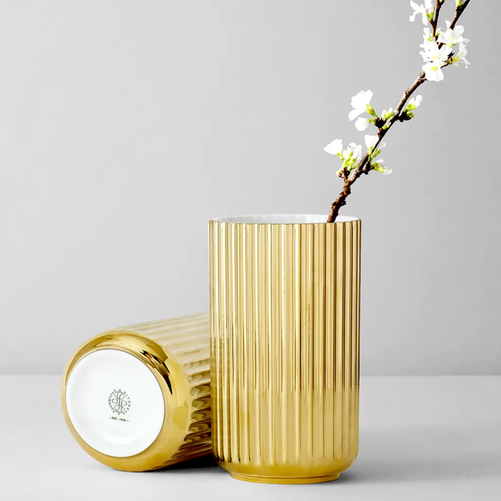 Lyngby Vase Porzellan gold Höhe 20 cm