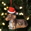 Mundgeblasener Christbaumschmuck Dackel mit Weihnachtsmütze – Edler Glas-Anhänger Braun