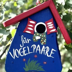 Nistkasten zum Aufhängen VOGELPAARE blau Vogelvilla Höhe 23 cm