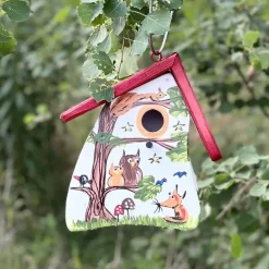 Nistkasten zum Aufhängen Waldtiere weiß Vogelvilla Höhe 23 cm