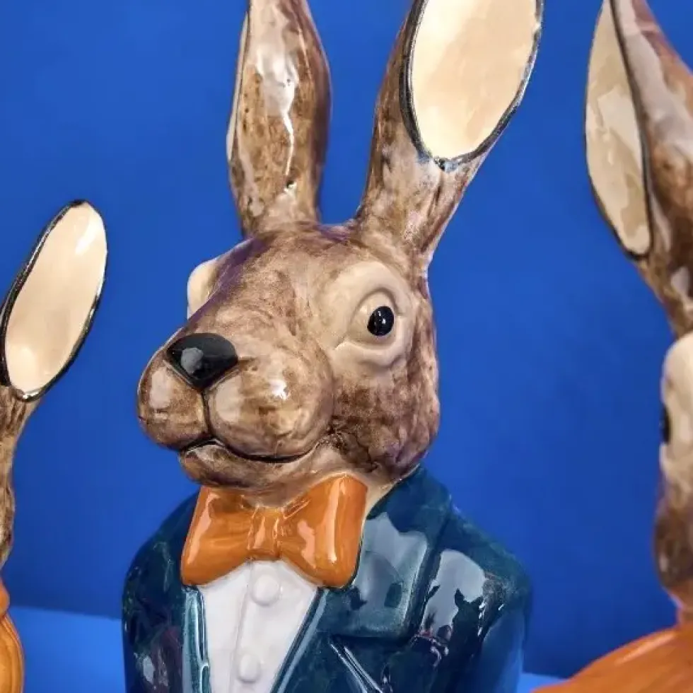 Osterdeko Hasenbüste mit Fliege Werner Voß Höhe 38 cm