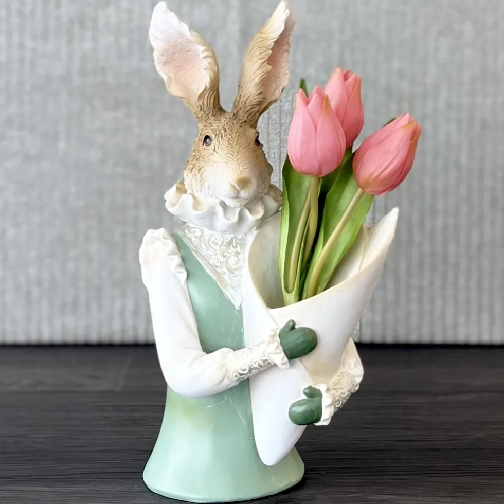Osterdeko Hasenbüste mit Tütenvase Höhe 30 cm