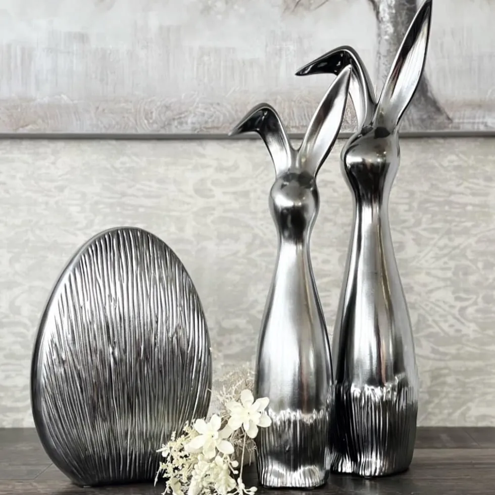 Osterhasen Deko Scratchy silber oder Osterei silber Eggy Casablanca