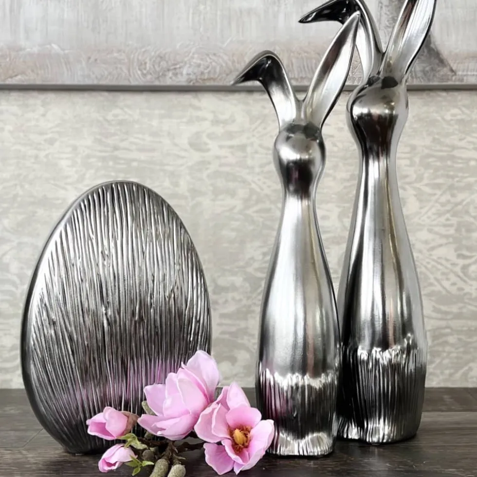 Osterhasen Deko Scratchy silber oder Osterei silber Eggy Casablanca