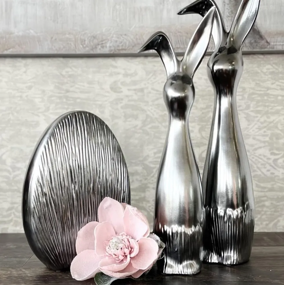 Osterhasen Deko Scratchy silber oder Osterei silber Eggy Casablanca