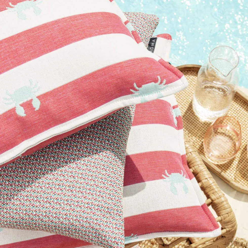 Outdoor Kissen wetterfest Magma CRAB gestreift rot 40×60 cm