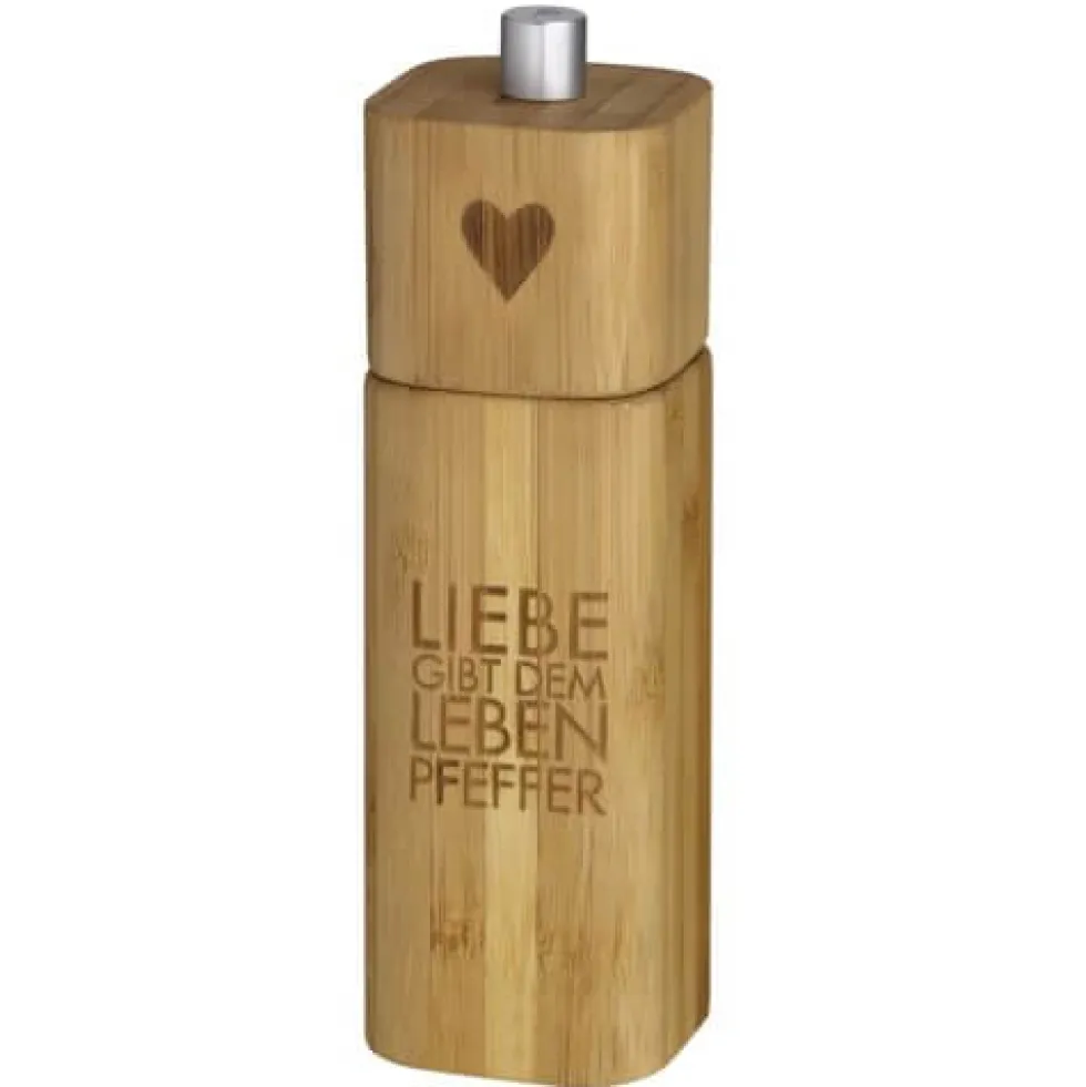 Pfeffermühle Holz Keramikmahlwerk Räder Design LIEBE GIBT DEM LEBEN H 15 cm