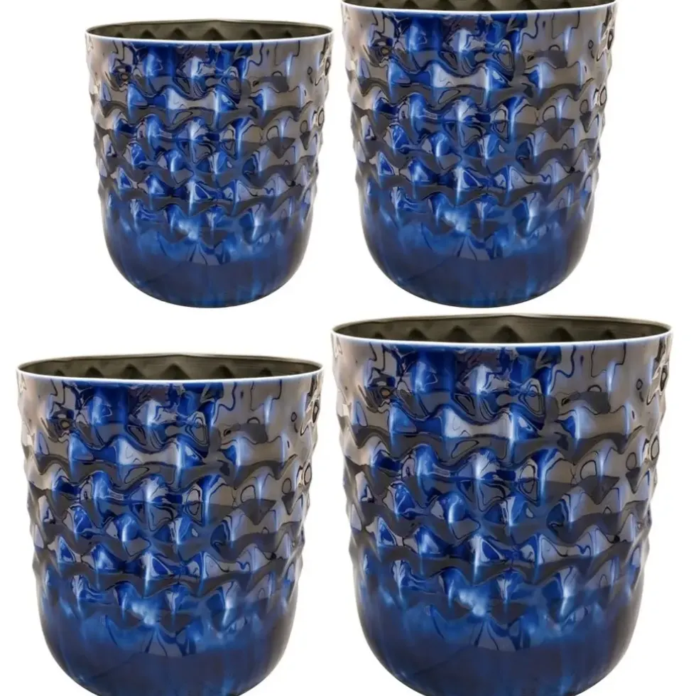 Pflanzkübel Metall Außenbereich blau Jacie 4er Set