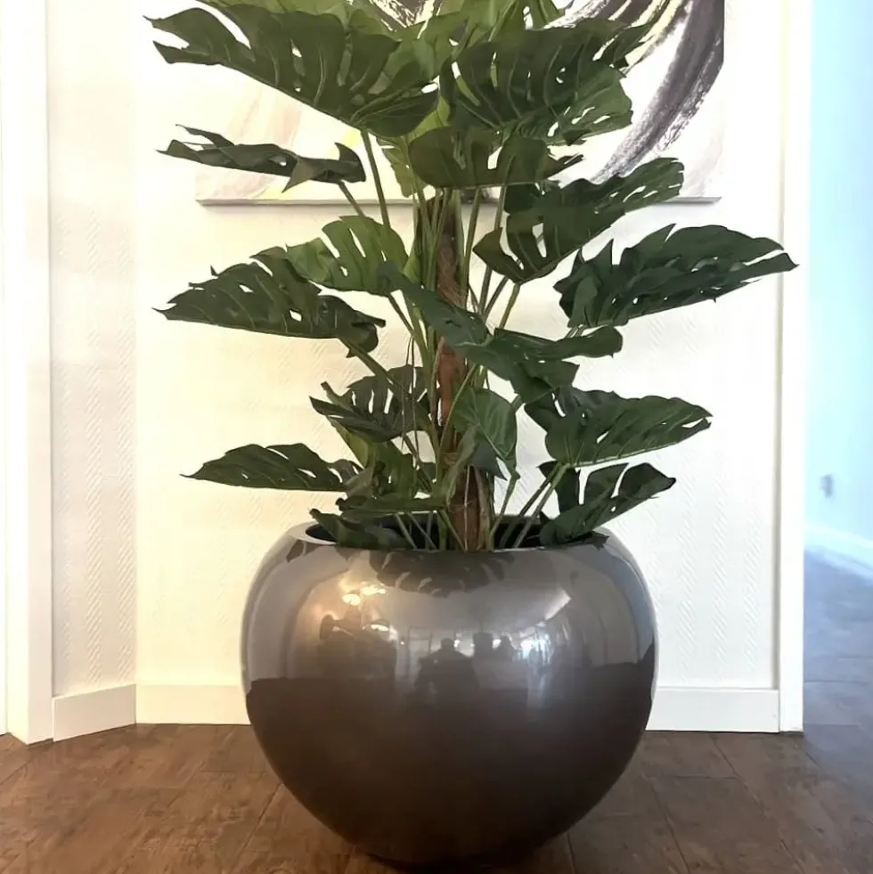 Pflanzkübel silbergrau Hochglanz Leony Durchmesser 60 cm