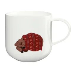 Porzellan Becher Braunbär Winter-Pulli | 400 ml weiß