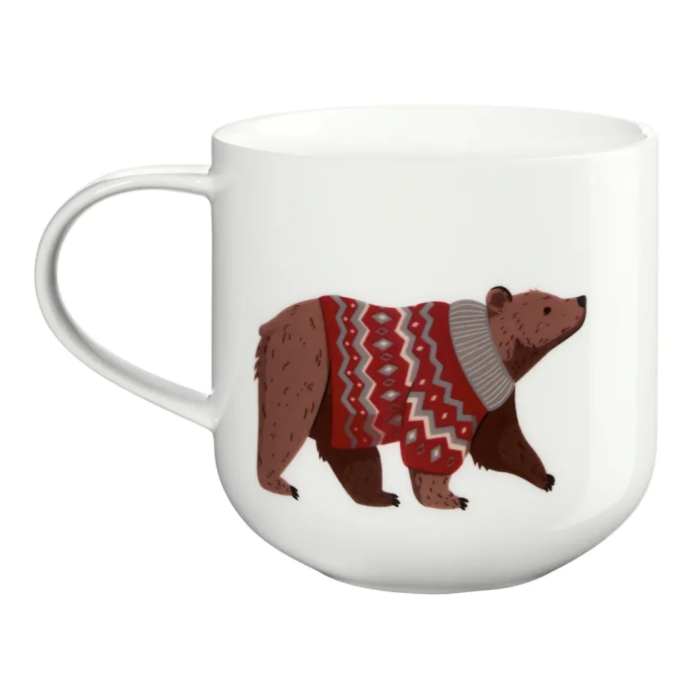 Porzellan Becher Braunbär Winter-Pulli | 400 ml weiß