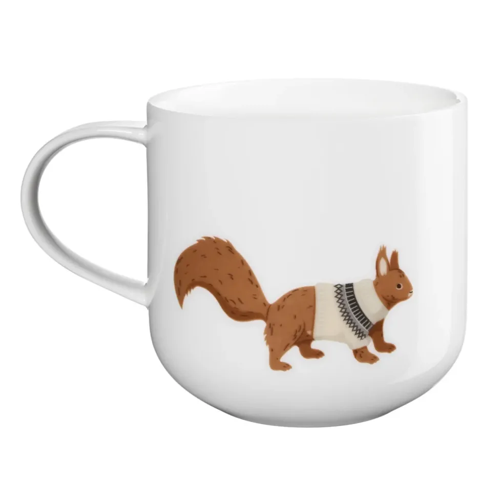 Porzellan Becher Eichhörnchen Winter-Pulli | 400 ml weiß