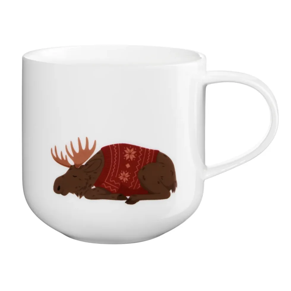 Porzellan Becher Elch Winter-Pulli | 400 ml weiß