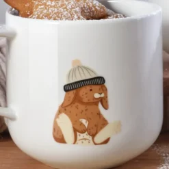 Porzellan Becher Hase Winter-Mütze | 400 ml weiß