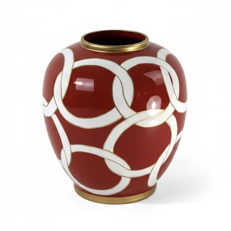 Porzellan Vase rot weiß mit Deckel von Werner Voß