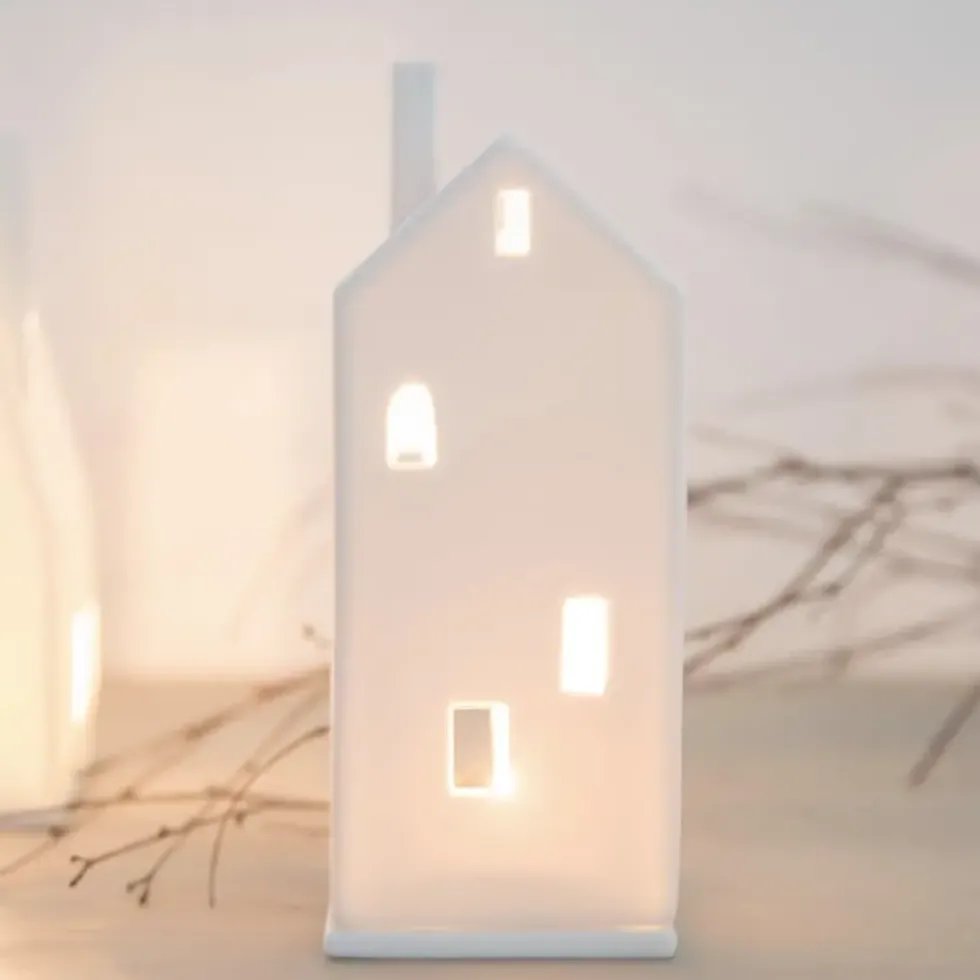 Räder Lichthaus Porzellan weiß GROSSE TÜR ZUHAUSE H 19 cm
