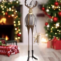 Rentier Weihnachten Deko Metall mit LED Stern Höhe 95 cm