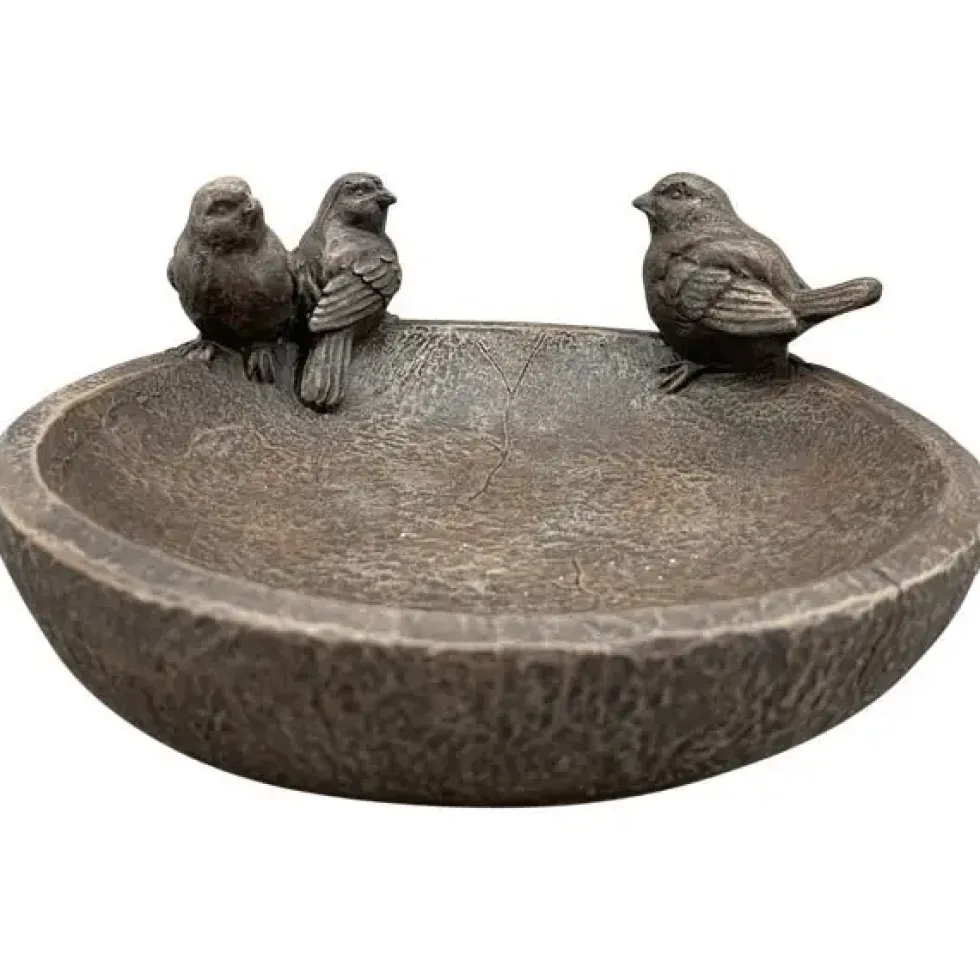 Romantische Vogeltränke rund Piepmatz – Wetterfeste Gartentränke aus Kunststein
